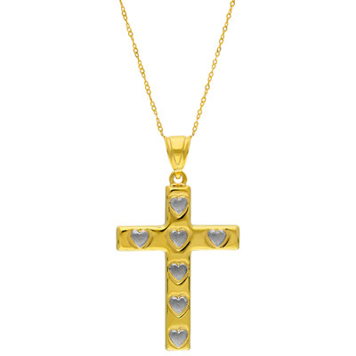 Image of Le Reve 10K Gold Two-Tone Cross Heart Pendant in 18   10K Gold Necklace