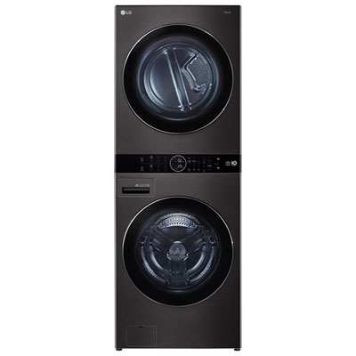 Image of LG WashTower 5.2 Cu. Ft. High Efficiency Washer & Heat Pump Dryer Laundry Centre (WKHC202HBA) - Black Steel