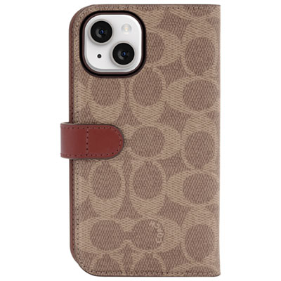 Image of Coach Leather Folio Wallet Case with MagSafe for iPhone 14/13 - Signature Tan