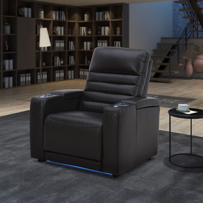 Image of Prestige Leather Power Home Theater Recliner with Power Headrests & Cupholders – Black