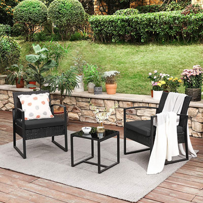 Songmics 3-Piece Resin Wicker Bistro Set - Black
