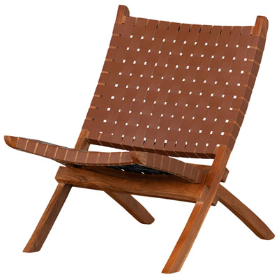 Image of Balka Woven Genuine Leather Chaise Lounge Chair - Brown