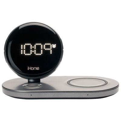 iHome Powervalet Quad Compact Alarm Clock with Qi Wireless Fast Charging - Black/Gunmetal Charging clock