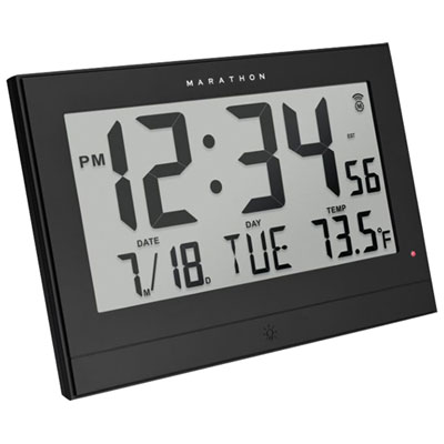Image of Marathon Atomic Wall Clock with Auto Backlight - Black