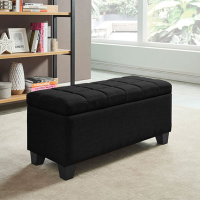 Image of Contemporary Fabric Storage Bench Ottoman - Black