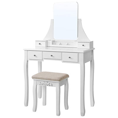 Image of Boutique Home Modern Vanity Set with Mirror & Stool - White