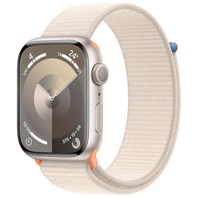 Image of Apple Watch Series 9 (GPS) 45mm Starlight Aluminium Case with Starlight Sport Loop - Small