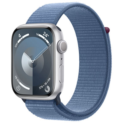 Image of Apple Watch Series 9 (GPS) 45mm Silver Aluminium Case with Winter Blue Sport Loop - Small