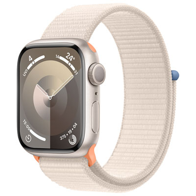 Image of Apple Watch Series 9 (GPS) 41mm Starlight Aluminium Case with Starlight Sport Loop - Small