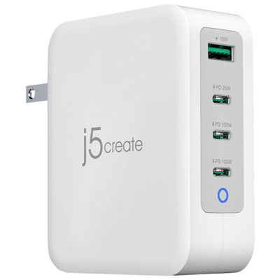 j5create 130W 4-Port USB-C GaN Wall Charger (JUP43130) - White 4 port charger