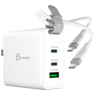 j5create Traveler 45W 3-Port USB-A/USB-C Wall Charger (JUP3565C) - White A compact option laptop computer charger for those who travel frequently