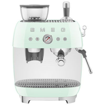 Image of Smeg Manual Espresso Coffee Machine with Frother & Coffee Grinder - Pastel Green