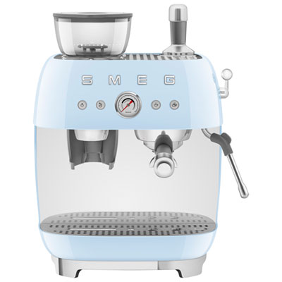 Image of Smeg Manual Espresso Coffee Machine with Frother & Coffee Grinder - Pastel Blue