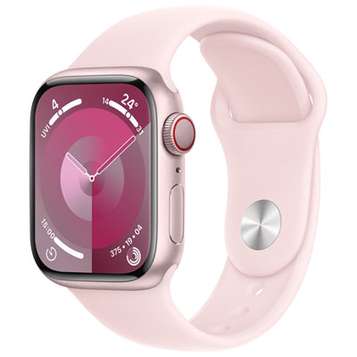 Rogers Apple Watch Series 9 GPS Cellular 41mm Pink Aluminum Case w Light Pink Sport Band S M Monthly Financing Best Buy Canada