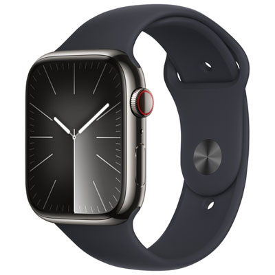 Apple Watch Series 9 45 Mm (Gps + Cell) En Acier Inoxydable Graphite Et Bracelet De Sport Minuit De Telus - P/m - Financement Mensuel