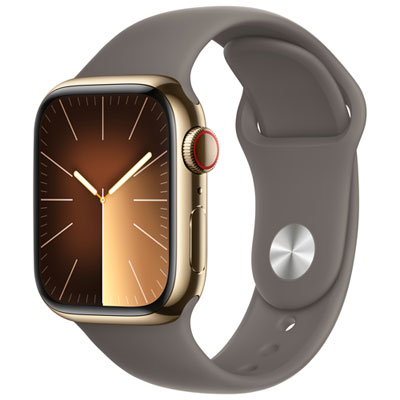 Apple Watch Series 9 (Gps + Cellular) Avec Boîtier De 41 Mm En Acier Inoxydable Doré Et Bracelet Sport Argile Par Rogers - Petit/moyen - Financement Mensuel
