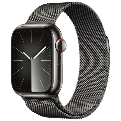 Apple Watch Series 9 (Gps + Cellular) Avec Boîtier De 41 Mm En Acier Inoxydable Graphite Et Bracelet Milanais En Acier Inoxydable Graphite Par Rogers - Petit - Financement Mensuel