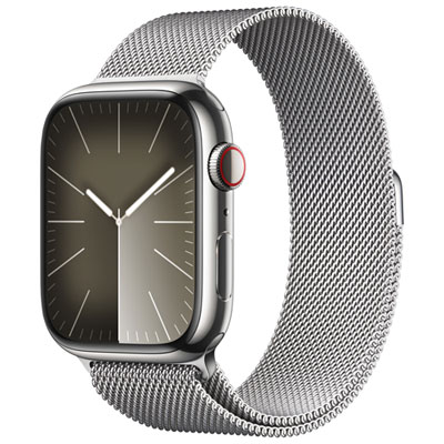 Image of Rogers Apple Watch Series 9 (GPS + Cellular) 45mm Silver Stainless Steel Case w/Silver Milanese Loop - L - Monthly Financing