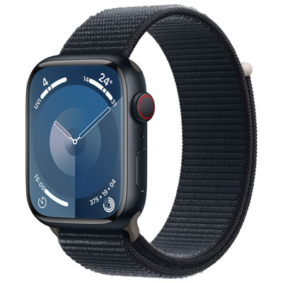 Image of Bell Apple Watch Series 9 (GPS + Cellular) 45mm Midnight Aluminum Case w/Midnight Sport Loop - Monthly Financing