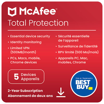 Image of McAfee Total Protection (PC/Mac) - 5 Devices - 2 Year - Digital Download - Only at Best Buy