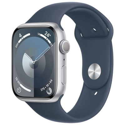 Open Box - Apple Watch Series 9 (GPS) 45mm Silver Aluminium Case with Storm Blue Sport Band - Small/Medium