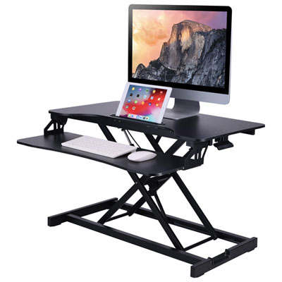 Surélévateur De Bureau Ergonomique À Hauteur Ajustable De 32 Po De Largeur Hi-Lift De Rocelco Avec Plateau Pour Clavier - Noir