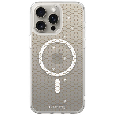 E-Artistry Signature Honeycomb Fitted Hard Shell Case w/MagSafe for iPhone 15 Pro Max- Clear- White/Gold Cute & Functional Love This Case!