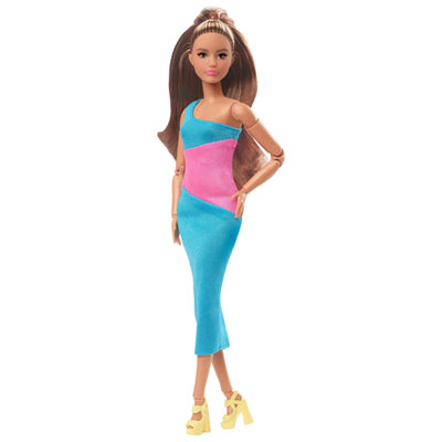 Image of Mattel Barbie Looks Brunette Ponytail & Turquoise/Pink Dress Doll