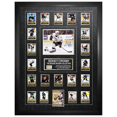 Image of Frameworth Pittsburgh Penguins: Sidney Crosby Signed Framed Photo w/ Trading Hockey Card Set & Piece of Net