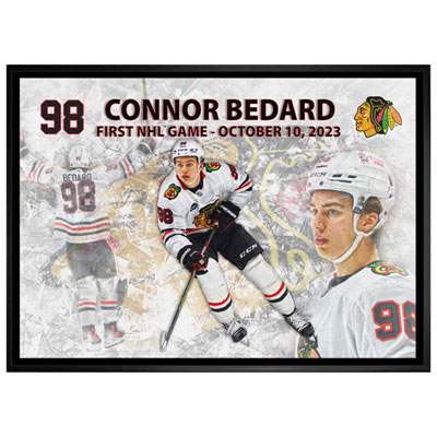 Frameworth Chicago BlackHawks: Connor Bedard First Game Framed Canvas (31x22")