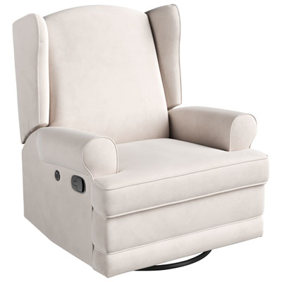 Image of Storkcraft Serenity Wingback Upholstered Reclining Glider with USB Charging Port - Ivory