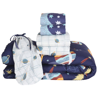 Nemcor 5-Piece Reversible Bed Set - Double - Space (Blue & White)