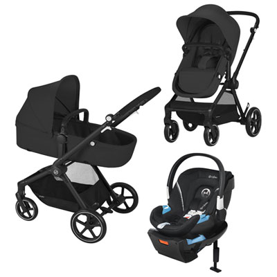 Image of Cybex EOS Stroller + Aton 2 Infant Car Seat with 5 Modes Travel System - Moon Black