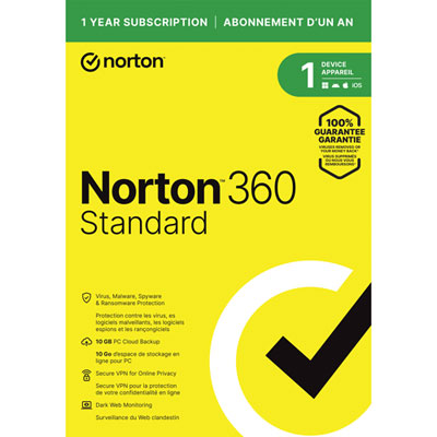 Image of Norton 360 Standard (PC/Mac) - 1 Device - 10GB Cloud Backup - 1 Year Subscription