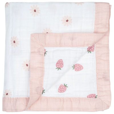 Lulujo Reversible Muslin Blanket - 3-Ply - Daisy/Strawberry