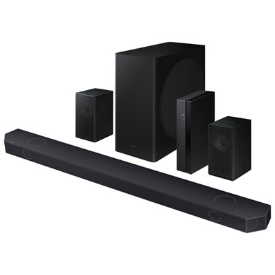 Samsung HW-Q910D/ZC 9.1.2 Channel Wireless Dolby Atmos Sound Bar with Wireless Subwoofer - Titan Black Sound quality is great but surround effect lacking