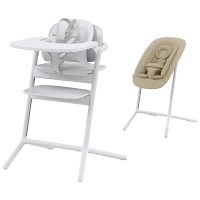 Image of Cybex LEMO 2 4-in-1 High Chair Set with Bouncer Nest, Tray & Baby Set - All White
