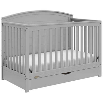 Graco Bellwood 5-in-1 Convertible Crib with Drawer - Pebble Grey Love the storage drawer underneath and the solid back is great for catching pacifiers before they fall