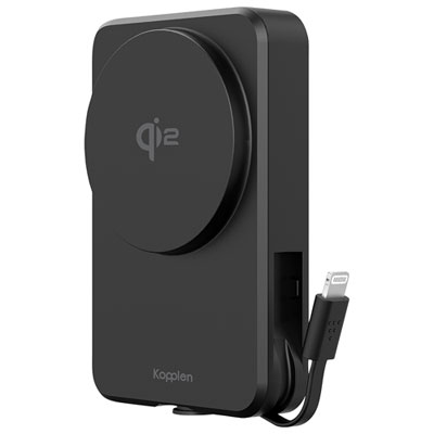 Chargeur Portable 20 W 8000 Mah De Kopplen Avec Chargeur Qi Sans Fil Et Câble Lightning Certifié Mfi Intégré - Noir