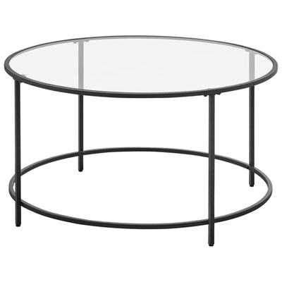 Boutique Home Contemporary Round Coffee Table with Glass Top - Black