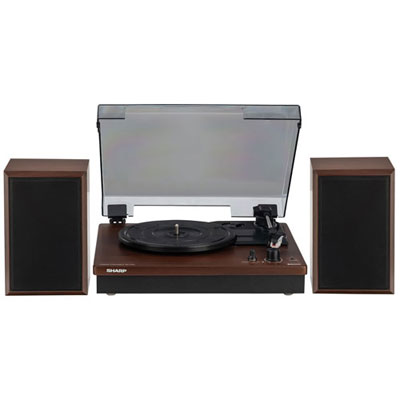 Image of Open Box - Sharp RP-TT70 3-Speed Dual Bluetooth Turntable & Stereo Shelf Speakers (Pair) - Wood/Walnut