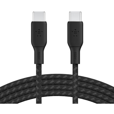 Belkin 2m (6.6ft) BoostCharge USB-C to USB-C Braided Cable (CAB014bt2MBK) - Black Excellent Cable