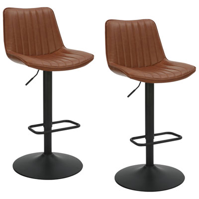 Tabouret De Bar Contemporain À Hauteur Réglable Et Vérin Pneumatique Kosi - Ensemble De 2 - Brun Sellier