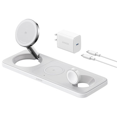 Station De Recharge Sans Fil 3-En-1 De 15 W Maggo Qi2 D'anker Pour Iphone/airpods/apple Watch - Blanc Best charging station!