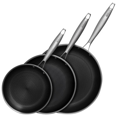 The Rock Clad 3-Piece Stainless Steel Fry Pan Set - Black/Silver