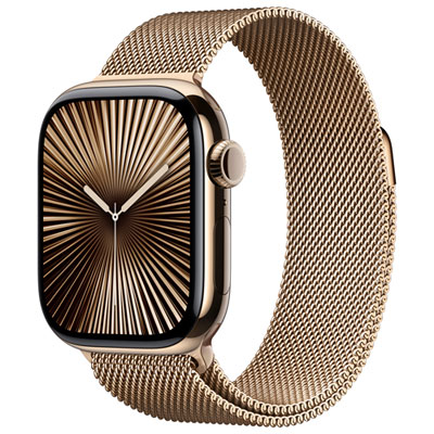 Apple Watch Series 10 (Gps + Cellulaire) Avec Boîtier De 42 Mm En Titane Doré Et Bracelet Milanais Doré Par Telus - M/g - Financement Mensuel