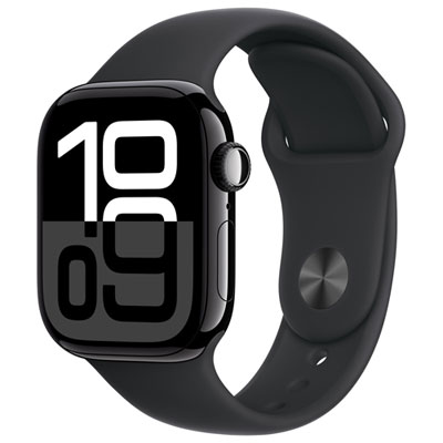TELUS Apple Watch Series 10 (GPS + Cellular) 42mm Jet Black Aluminum Case w/Black Sport Band -S/M- Monthly Financing