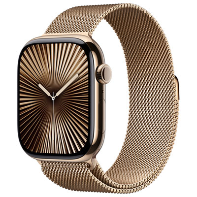 Rogers Apple Watch Series 10 (GPS + Cellular) 46mm Gold Titanium Case with Gold Milanese Loop - S/M - Monthly Financing