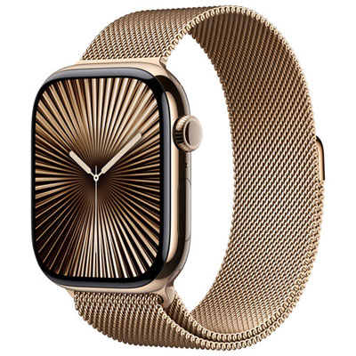 Freedom Mobile Apple Watch Series 10 (GPS+Cellular) 46mm Gold Titanium Case w/Gold Milanese Loop-S/M-Monthly Tab Payment