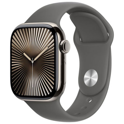 Freedom Mobile Apple Watch Series 10 (GPS+Cellular) 42mm Natural Titanium Case w/Stone Grey Sport Band-S/M-Monthly Tab Payment